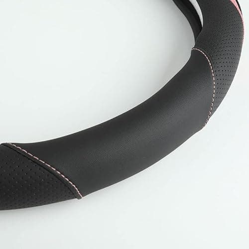 Car Steering Wheel Cover, Leather Steering Wheel Cover Pink Universal 14.5-15 Inch Microfiber Leather Anti-Slip Breathable Auto Steering Wheel Covers for Men Women (Black&Pink) thumbnail 5