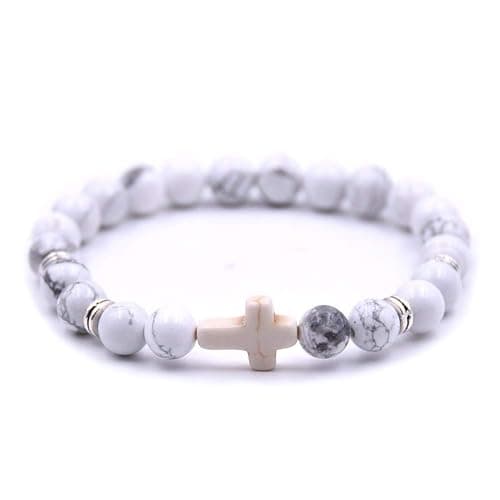 Softones 4PCS Cross Beads Bracelet for Men Women 8mm Healing Lava Stone Stretch Bracelets,7.5" thumbnail 7