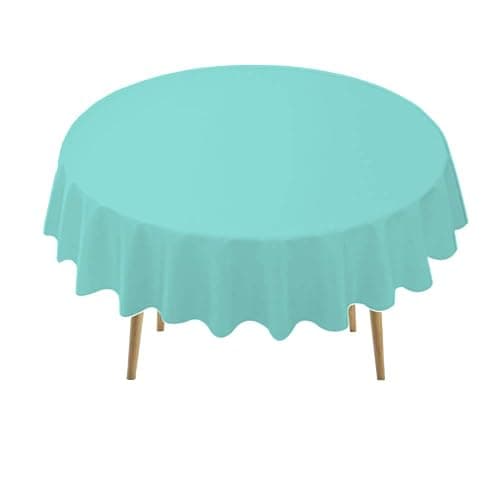 Aqua Blue Plastic Tablecloths 2 Pack Disposable Table Covers 84 Inch Circle Baby Shower Party Tablecovers PEVA Seafoam Blue Table Cloths for BBQ Picnic Birthday Wedding Parties 6 ft Round Table Use - Image 1