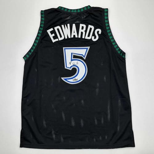 Facsimile Autographed Anthony Edwards Minnesota Black Reprint Laser Auto Basketball Jersey Size Men's XL - Image 1