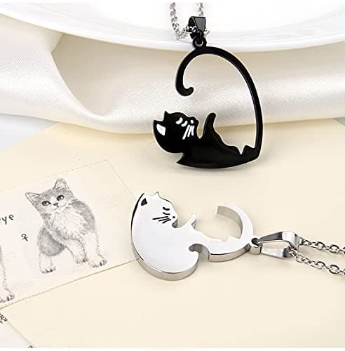 Anniversary Christmas Gift for Friends Husband Wife - Cat Friendship Necklace for 2 Girls Boys Matching Necklaces for Best Friends Sisters Brother Boyfriend Girlfriend thumbnail 5