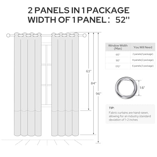 HOMEIDEAS 100% Ivory Cream Linen Blackout Curtains for Bedroom, 52 x 84 Inch Length 2 Panels Faux Linen Thermal Insulated Black Out Grommet Window Drapes for Living Room thumbnail 2