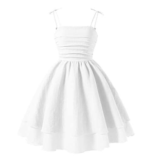 JiAmy Girls Spaghetti Strap Smocked Midi Sundress Party Dress | Ages 7-12 Years; summer spring beach casual sundress, smocked cami, midi party prom dress for holiday photos - Image 1
