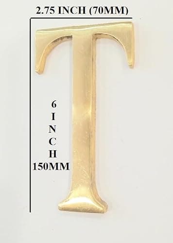 Brass Polish Gold Letter T Sticker Self Adhesive for Scrapbooking, Personalised Headings and Home Decor Projects 150 mm (6 inch) Set of 1 thumbnail 2