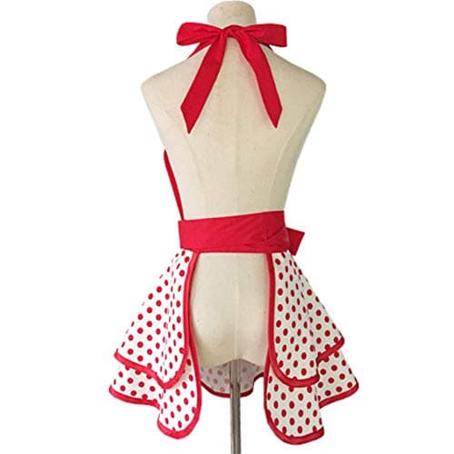Hyzrz Lovely Handmade Cotton Retro Aprons for Women Girls Cake Kitchen Cook Apron for Mother's Gift (Red Dot) thumbnail 4