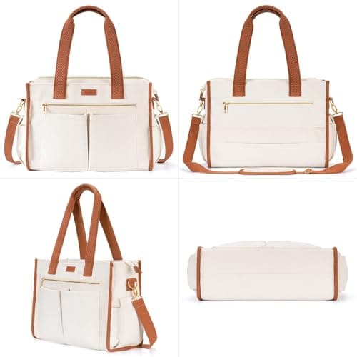 Canvas Tote Bag for Women, 15-Pocket Large Crossbody Purse Shoulder Satchel Handbag Bible Laptop Bag Zipper Bookbag for Teacher Nurse Work Travel College Everyday thumbnail 7