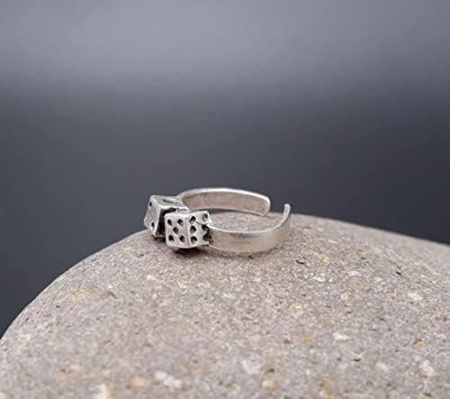 DICE RING - Casino Ring • Silver Plated Dice Ring • Luck Ring • Rolling Dice Ring • Mens Ring • Carved Statement • Adjustable Ring • QD356 thumbnail 6