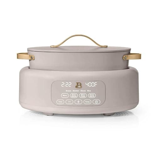 Beautiful 10-in-1 Electric Multi-Cooker by Drew Barrymore, 6-quart, digital display, 10 cooking functions, non-stick pot, easy one-touch control (Porcini Taupe) - Image 1