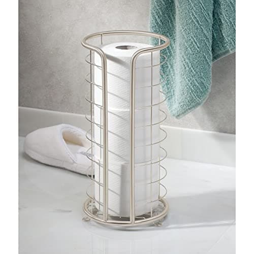 mDesign Metal Toilet Paper Holder Stand - Storage Reserve for 3 Rolls of Toilet Tissue - Freestanding Toilet Paper Holder - Stylish Bathroom Floor Toilet Paper Stand - Omni Collection - Satin - Satin thumbnail 3