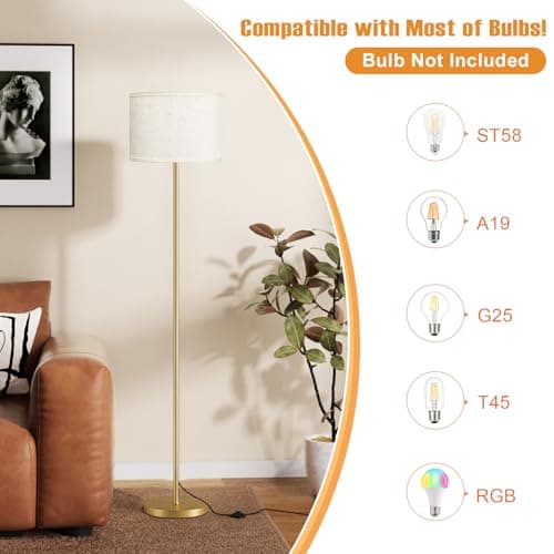 Ambimall 60'' Modern Floor Lamp with Shade, Tall Lamps for Living Room, Bedroom, Office, Dining Room, Beige Shade with Gold Pole(Without Bulb) thumbnail 3