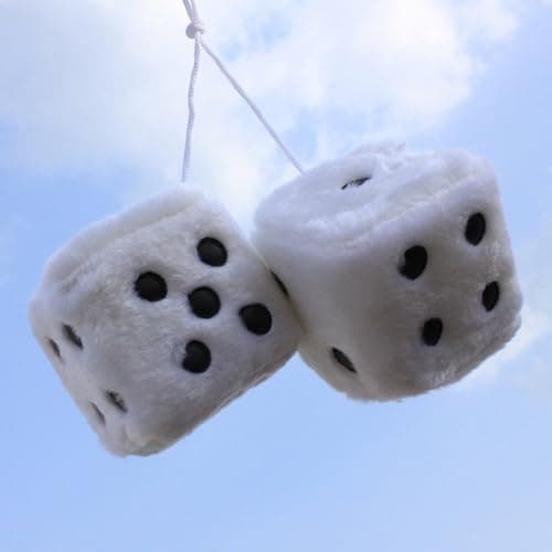 Car Mirror Hanging Furry Dice, Classic Vintage Soft Square Hanging Fuzzy Dice, Accessories Ornament Decoration for Car Rearview and Automotive Interior Mirror (White) thumbnail 4