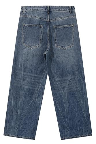 MZNBURAM Men's Super Baggy Jeans - Wide Leg Loose Fit Denim Pants Y2K Hip Hop Streetwear Skater Casual Trousers (34, Dark Blue Washed) thumbnail 6