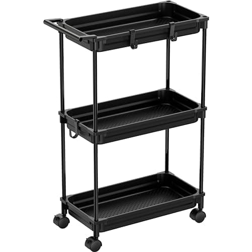 SimpleHouseware Standard 3-Tier Slim Rolling Storage Cart, Black - Image 1