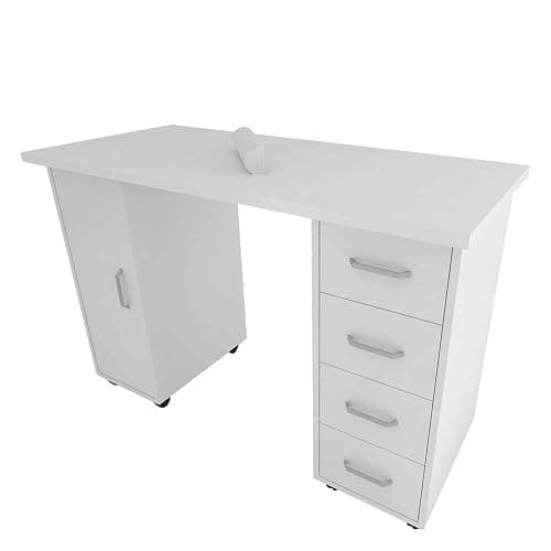 Vasitelan White Manicure Table, Acetone Resistant Beauty Wooden Salon Spa Nail Desk Art Equipment thumbnail 5