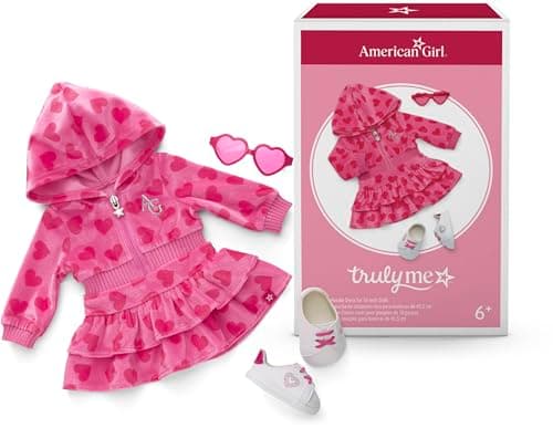 American Girl, Truly Me, Pink Hearts Hoodie Dress with Sunglasses, Doll Clothes, for 18-inch Dolls, 3pcs, Ages 6+ - Image 1