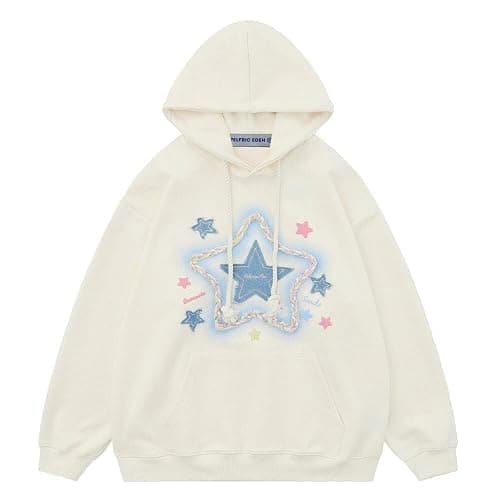 Aelfric Eden Womens Oversized Hoodies Star Graphic Fleece Hooded Streetwear Unisex Sweatshirts Pullover with Pocket - Small - Apricot - Image 1