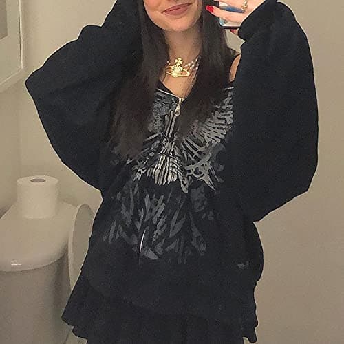 SOLILOQUY Women Zip Up Hoodie Y2k Vintage Graphic Oversized Hooded Sweatshirt Jacket Pullover Coats Harajuku Streetwear thumbnail 4