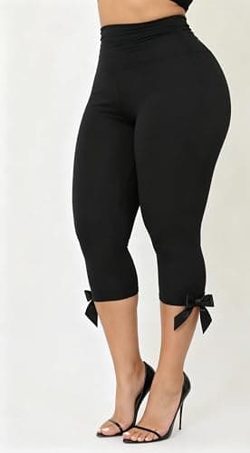 KMBANGI Women Skinny Capri Leggings Bow Knee Length Capris Pants Y2k | Sexy Stretchy Slim Fitted Cropped Trousers Cute Trendy Legging High Rise Bodycon Workout Going Out Bottoms Streetwear thumbnail 8