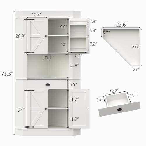 74" Corner Cabinet with Charging Station,Kitchen Pantry Cabinet with Drawer thumbnail 3