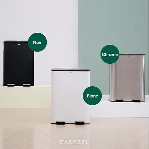 CASABEL Poubelle Cuisine Tri Sélectif 60L - 2 x 30 Litres, Double Compartiments 2x30L, Acier INOX Noir, Poubelle Recyclage Rectangulaire à Pédales, Anti Traces, Anti Odeurs, Entreprise Française thumbnail 8