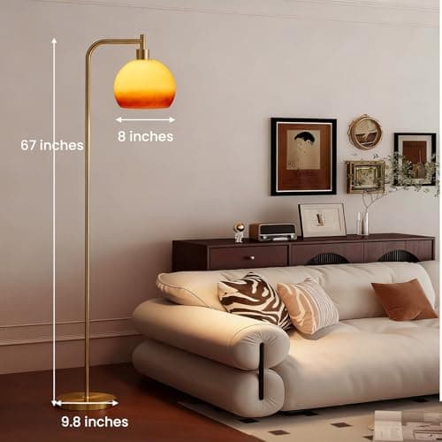 URLIGHTS Glass Floor Lamp,67" Modern Standing Lamp with Sunset Grapefruit Glass Lampshade Metal Pole for Living Room, Bedroom, Office - Heavy Base,Pedal Switch (Include Bulb)(Gradient) thumbnail 5