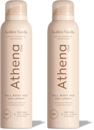 Athena Club Full Body Deo Natural Deodorant Dry Spray for Women, Aluminum Free 360 Degree Whole Body Deodorant, 24 Hour Odor Protection, No Residue, Golden Vanilla Scent, 4 oz (Pack of 2) - Image 1