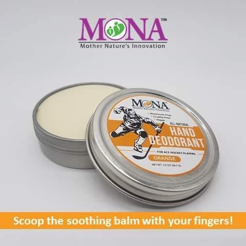 MONA BRANDS All Natural HAND DEODORANT for Ace Hockey Players | For athletes who wear gloves | Vegan, Non-GMO, Cruelty free | ORANGE Scent | 1oz thumbnail 7