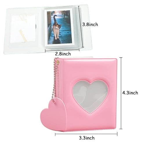 2 Pcs Love Heart Photocard Holder Book, BetterJonny 3 Inch Mini Photo Album Heart Hollow Card Binder Pendant 32 Pockets kpop photocard binder for Star Chasing Photo Collection (Black,Pink) thumbnail 2
