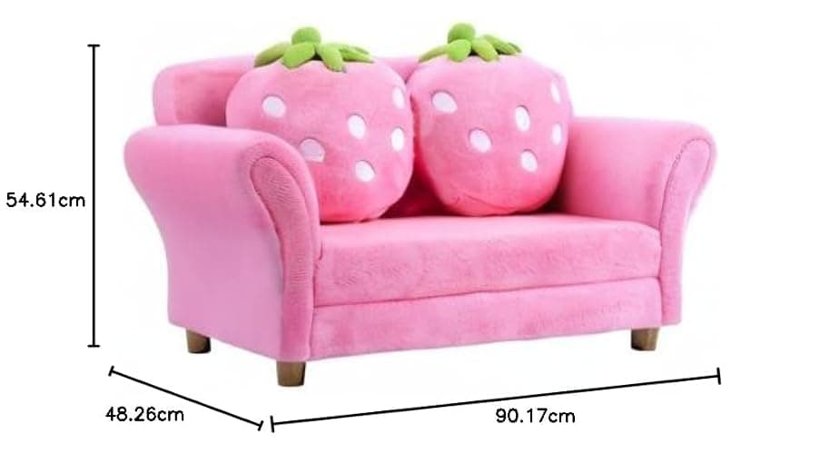 Costzon Kids Couch, Double Seat Pink Children's Sofa with 2 Strawberry Pillows, Toddler Armrest Chair for Bedroom, Living Room, Large Soft for Kids Loveseat Toy for Baby Girls Preschool Gifts Presents thumbnail 3