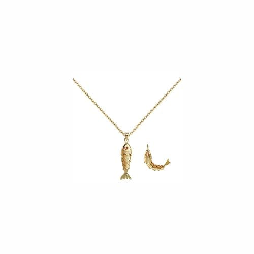 Movable 3D Articulated Fish Necklace, Gold Pave Fish Pisces Sea Lover Lucky Fish Pendant Necklaces For Women Men Summer Beach Trendy Jewelry Gifts (gold Large) - Image 1