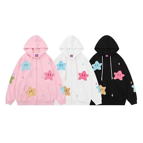 Tooe Women's Preppy Star Zip Up Hoodies Y2K Graphic Vintage Jacket Harajuku Baggy Sweatshirts Alt Long Sleeve Clothes thumbnail 3
