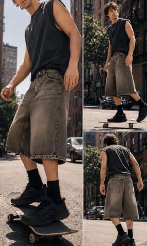 Vamtac Mens Baggy Jean Shorts Y2K Washed Long Denim Shorts Casual Loose Fit Streetwear Jorts, Brown, 32 thumbnail 2