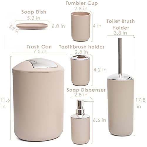 Moss & Stone 6 pcs Bathroom Accessories Set, Bathroom Decor Sets Includes Soap Dispenser, Toothbrush Holder, Toothbrush Cup, Soap Dish, A Bathroom Accessories Sets Complete (Beige) thumbnail 3