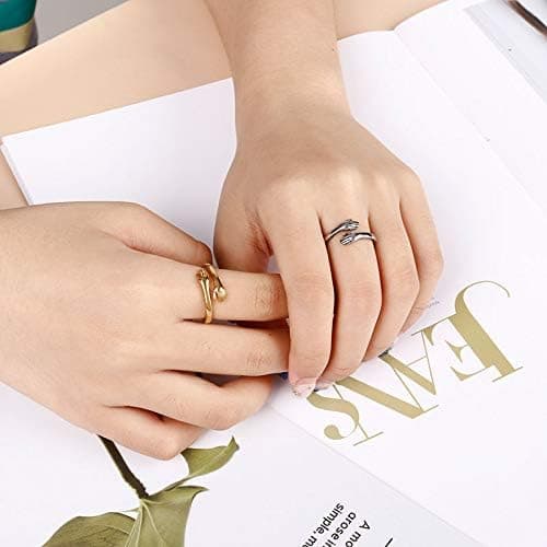 INRENG Unisex Stainless Steel Hands Embrace Open Couples Wedding Ring Romantic Love Hug Jewelry thumbnail 7