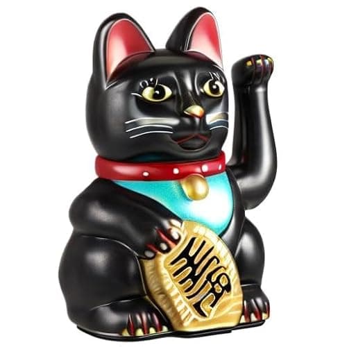 Chunful 6 Inch Lucky Cat Waving Arm Maneki Neko Lucky Beckoning Feng Shui Wealth Cat for Welcoming Fortune Wealth Prosperity Decoration, Battery Not Included(Black Color) thumbnail 8