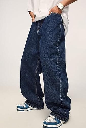 HUNGSON Mens Baggy Jeans for Men Women Y2k Skater Vintage Plain Pants Casual Wide Leg Jeans Loose Fit Denim Jeans thumbnail 2