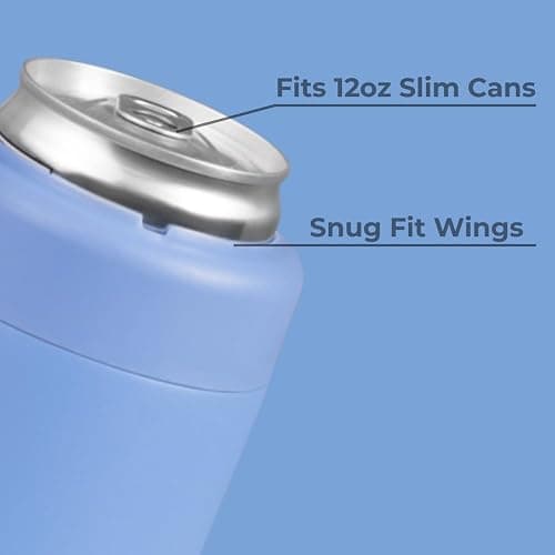 HydroJug Slim Can Cooler - 2-in-1 Insulated Can Cooler Cup - Stainless Steel Slim Can Holder with Non-Slip Rubber Base - Screw-Top Lid - Dishwasher Safe - 12oz, Light Blue thumbnail 3