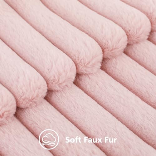 decorUhome Faux Fur Throw Pillow Covers 18x18 Set of 2, Decorative Soft Plush Striped Couch Pillow Covers with Velvet Back for Sofa, Bed, Living Room, Pink - 18 x 18-Inch (Pack of 2) - Pink thumbnail 2