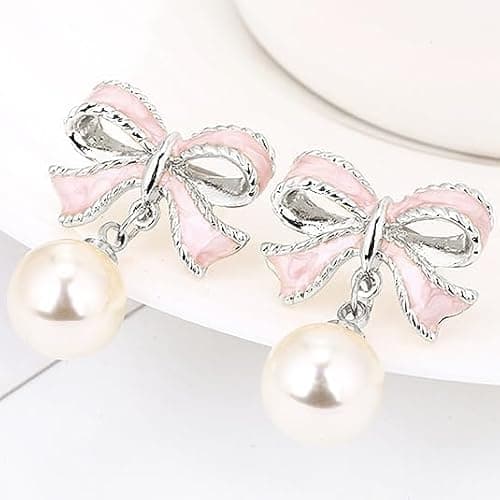 Gold Bow Earrings for Women, Long Tassel Chain Drop Earrings, Trendy Small Bow Earrings, Ribbon Waterfall Dangling Earrings, Pearl Bow Earrings, Sparkly Elegant Bowknot Preppy Jewelry Gifts for Women thumbnail 2