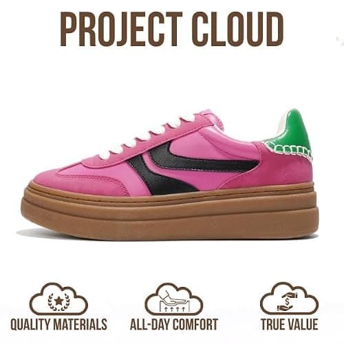 Project Cloud Platform Sneakers for Women Footwear - Memory Foam Insole Womens Shoes, Lightweight and Non-Slip Sole Lace Up Fashion Sneakers (Dodge) thumbnail 4