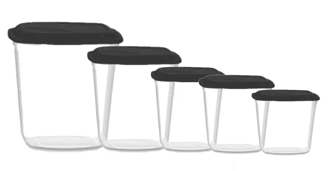 Uninjet Conjunto Básico de 5 Potes para Mantimento com Tampa - 6.6L, 3.5L, 1.9L, 1.9L, 0.9L - Preto thumbnail 4