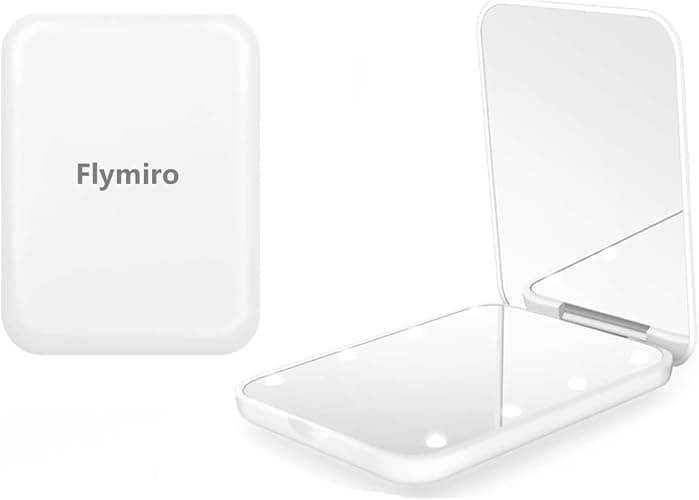 Flymiro Compact Mirror, 1x/3x Magnification Mini Mirror for Purse, Pocket, Handheld, Stocking Stuffers, Travel Makeup, 2-Sided Foldable, Small Mirror with Led Lights - Image 1