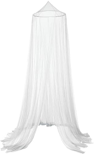 OctoRose Round Hoop Bed Canopy Mosquito Insect Netting | Fits Twin, Queen, and King Beds | Hanging Princess Canopy Bed Curtain 60x250x1200CM (White) - White