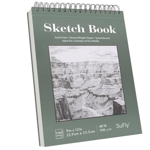 SuFly 9"x12" Drawing Paper,100 Sheets, Top Spiral Sketch Pad, 68lb/100gsm, White. - Image 1