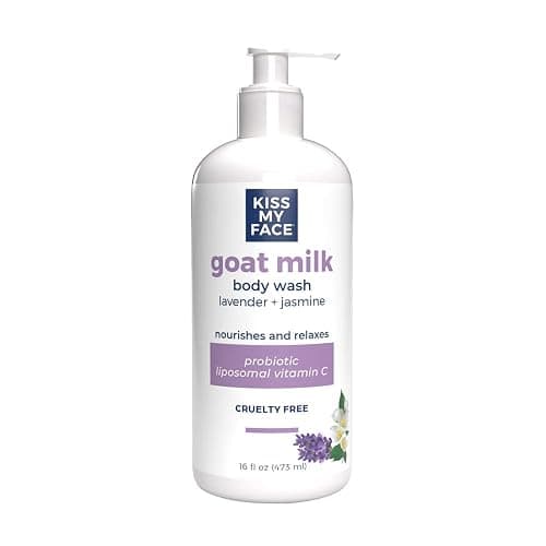 Kiss My Face Goat Milk Body Wash - Lavender & Jasmine Body Wash with Goat Milk and Argan Oil – 16 Ounce Bottle (Lavender & Jasmine, Pack of 1) - Jasmine - Image 1