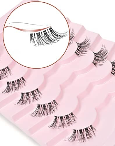 Onlyall Natural Lashes Half Lashes Natural Look False Wispy Eyelashes Clear Band Lashes Pack 3D Faux Mink Lashes 7 Pairs C03 - Image 1