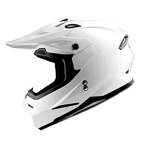 1Storm Motocross Adult Helmet BMX MX ATV Dirt Bike Helmet Glossy White + Goggles + Skeleton White Glove Bundle thumbnail 3