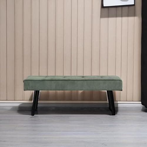 Comfy to go Entryway Bench - Green Bench for Bedroom, Modern Ottoman End of Bed, Corduroy Padded Benches for Living Room, Foyer, Mudroom, Hallway - 39" L x 14" W x 17" H thumbnail 5