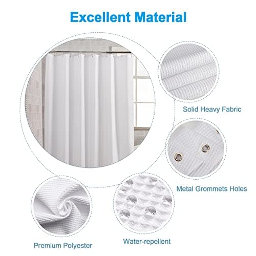 AmazerBath Extra Long Shower Curtains 84 Inches Tall, Waffle Shower Curtain White Heavy Duty, Extra Tall Shower Curtain Fabric, Hotel Quality Bathroom Shower Curtains, 72x84 Inches thumbnail 2