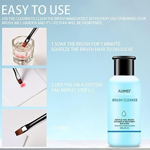 AIJIMEI Nail Brush Cleaner Restorer Nail Brush Cleaner Solution Clean Manicure Brushes Set A with Glass Cup & Cleaning Cotton Pads for Nail Art Gel Polish Painting Brushes 58ml thumbnail 2